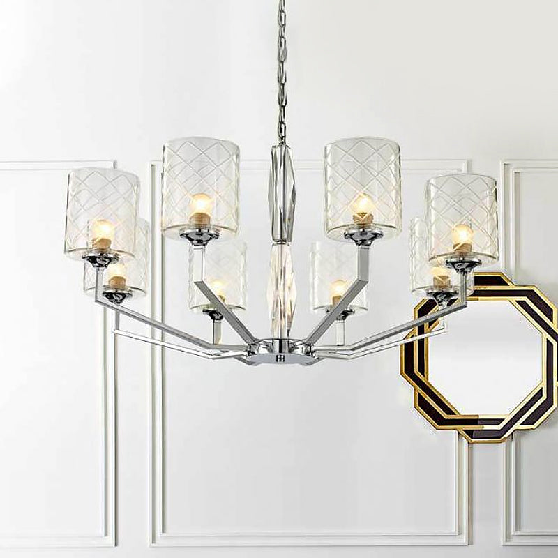 Simple Cup Lattice Glass Up Chandelier 6/8-Light Ceiling Lighting Fixture in Chrome Clearhalo 'Ceiling Lights' 'Chandeliers' 'Glass shade' 'Glass' 'Modern Chandeliers' 'Modern' Lighting' 1434072