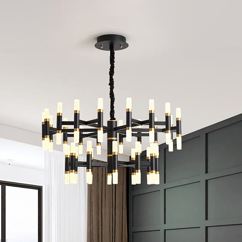 24/36/60 Lights LED Bedroom Chandelier with Tubular Iron Shade Modern Black/White Ceiling Pendant Clearhalo 'Ceiling Lights' 'Chandeliers' 'Modern Chandeliers' 'Modern' Lighting' 1434073