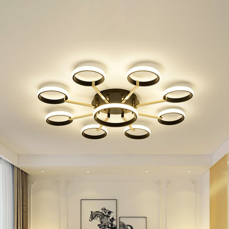 Sputnik Flush Mount Ceiling Modern Acrylic 7/9 Lights Living Room Integrated LED Ceiling Lighting in Black Clearhalo 'Ceiling Lights' 'Close To Ceiling Lights' 'Close to ceiling' 'Semi-flushmount' Lighting' 1434086