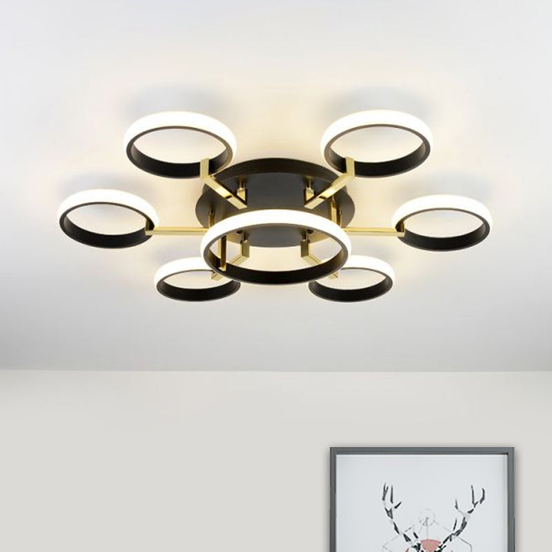 Sputnik Flush Mount Ceiling Modern Acrylic 7/9 Lights Living Room Integrated LED Ceiling Lighting in Black Clearhalo 'Ceiling Lights' 'Close To Ceiling Lights' 'Close to ceiling' 'Semi-flushmount' Lighting' 1434087