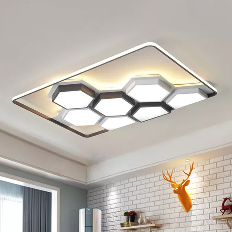 19.5"/35.5" Wide Honeycomb Metal Flush Ceiling Light Modernism Black and White Living Room LED Ceiling Light Fixture in Warm/White Clearhalo 'Ceiling Lights' 'Close To Ceiling Lights' 'Close to ceiling' 'Flush mount' Lighting' 1434090