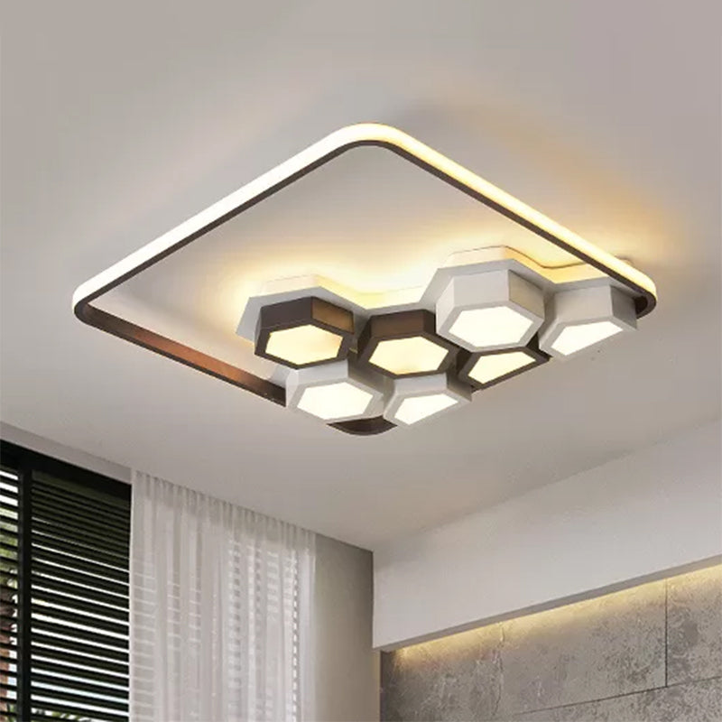 19.5"/35.5" Wide Honeycomb Metal Flush Ceiling Light Modernism Black and White Living Room LED Ceiling Light Fixture in Warm/White Clearhalo 'Ceiling Lights' 'Close To Ceiling Lights' 'Close to ceiling' 'Flush mount' Lighting' 1434091