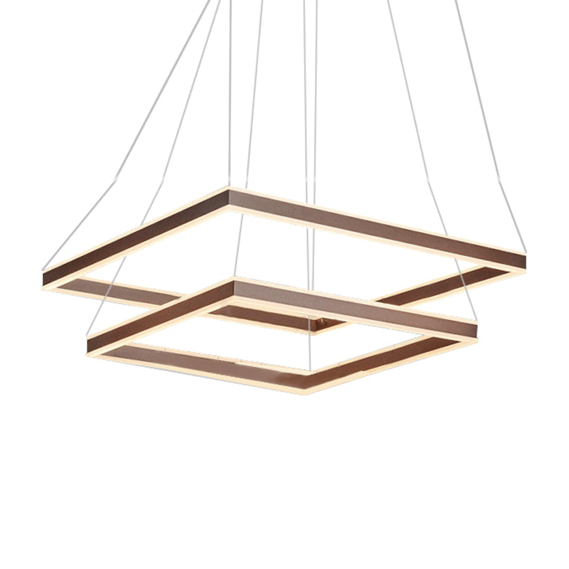 Square Ceiling Pendant Modern Acrylic 1/2/3-Head LED Brown Chandelier Light in Warm/White Light Clearhalo 'Ceiling Lights' 'Chandeliers' 'Modern Chandeliers' 'Modern' Lighting' 143416