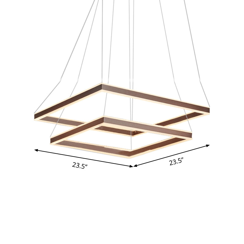 Square Ceiling Pendant Modern Acrylic 1/2/3-Head LED Brown Chandelier Light in Warm/White Light Clearhalo 'Ceiling Lights' 'Chandeliers' 'Modern Chandeliers' 'Modern' Lighting' 143417