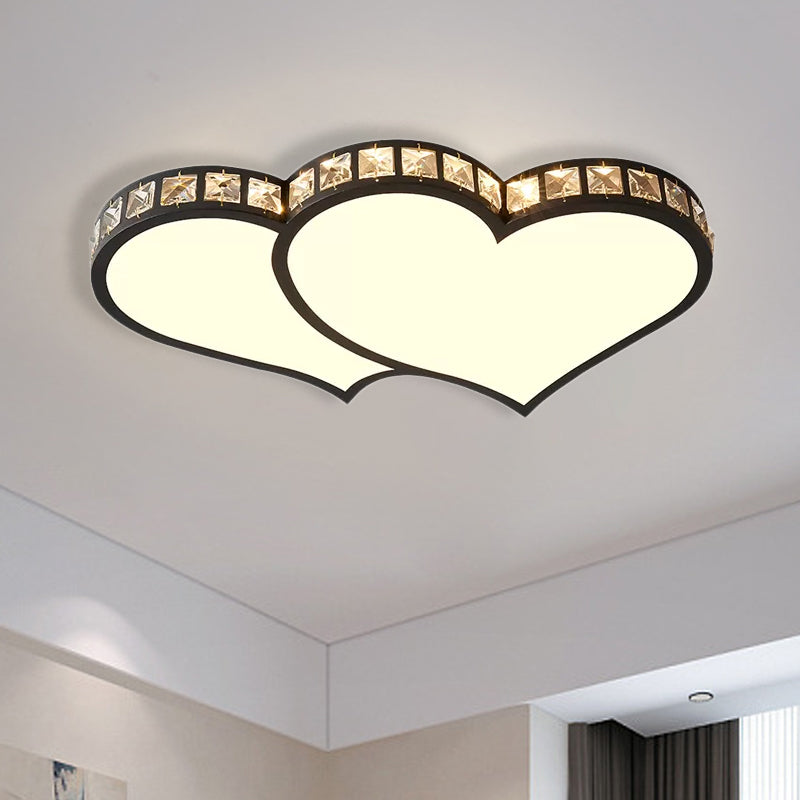 Modern Heart Flushmount with Crystal Accents and Frosted Diffuser Black/Gold Led Flush Ceiling Light in 3 Color/White Clearhalo 'Ceiling Lights' 'Close To Ceiling Lights' 'Close to ceiling' 'Flush mount' Lighting' 1434178