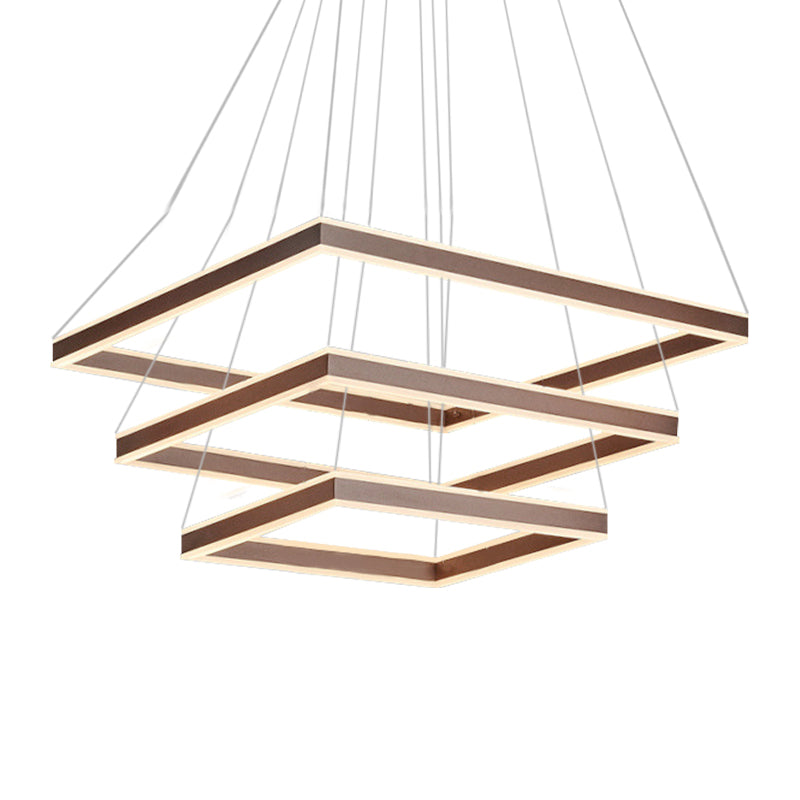 Square Ceiling Pendant Modern Acrylic 1/2/3-Head LED Brown Chandelier Light in Warm/White Light Clearhalo 'Ceiling Lights' 'Chandeliers' 'Modern Chandeliers' 'Modern' Lighting' 143420