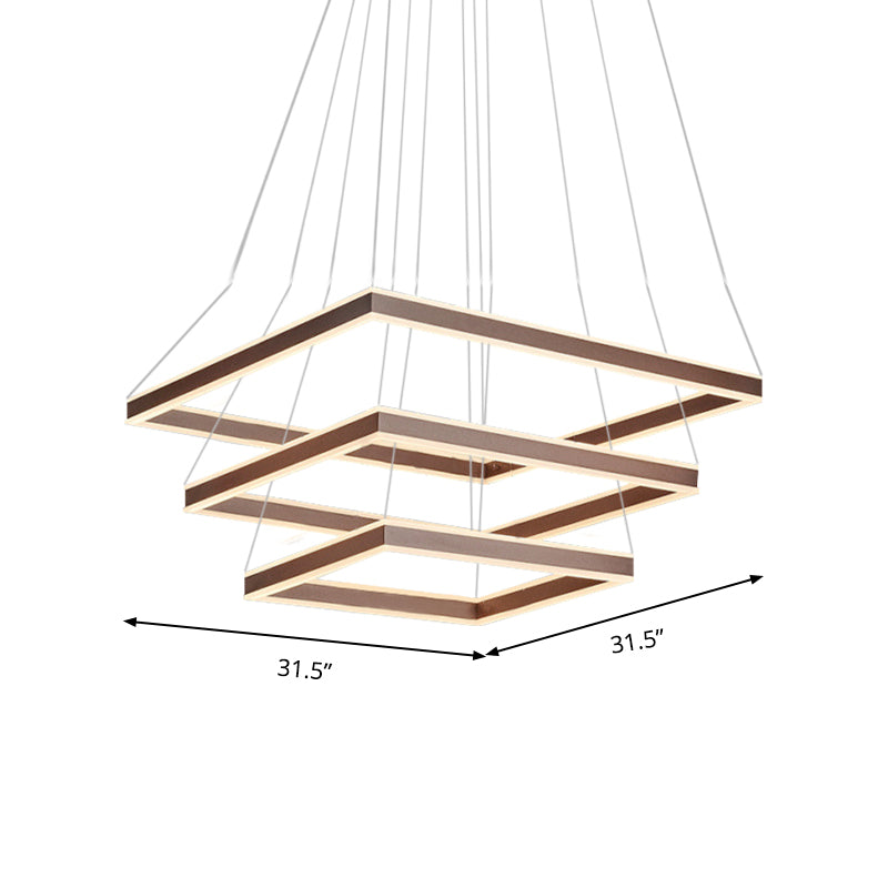 Square Ceiling Pendant Modern Acrylic 1/2/3-Head LED Brown Chandelier Light in Warm/White Light Clearhalo 'Ceiling Lights' 'Chandeliers' 'Modern Chandeliers' 'Modern' Lighting' 143421