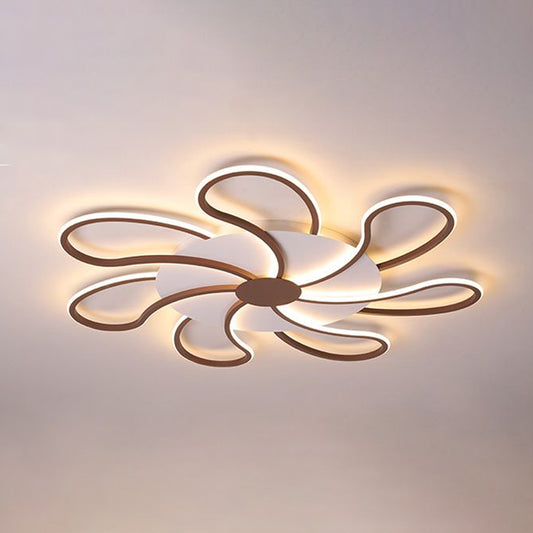 Brown Flower Ceiling Flush Light Modern Metal Shade 5/6/7 Lights Led Indoor Lighting in Warm/White Clearhalo 'Ceiling Lights' 'Close To Ceiling Lights' 'Close to ceiling' 'Semi-flushmount' Lighting' 1434228