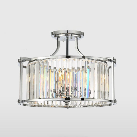 Clear Crystal Drum Ceiling Light 4 Lights Modernism Polished Chrome Semi Flushmount Clearhalo 'Ceiling Lights' 'Close To Ceiling Lights' 'Close to ceiling' 'Semi-flushmount' Lighting' 1434248