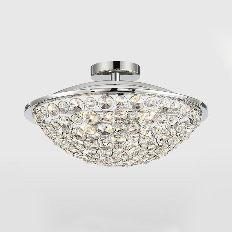 Crystal Bead Bowl Semi Flushmount 4 Lights Modern Luxury Semi Flush Lighting in Polished Chrome Clearhalo 'Ceiling Lights' 'Close To Ceiling Lights' 'Close to ceiling' 'Semi-flushmount' Lighting' 1434253