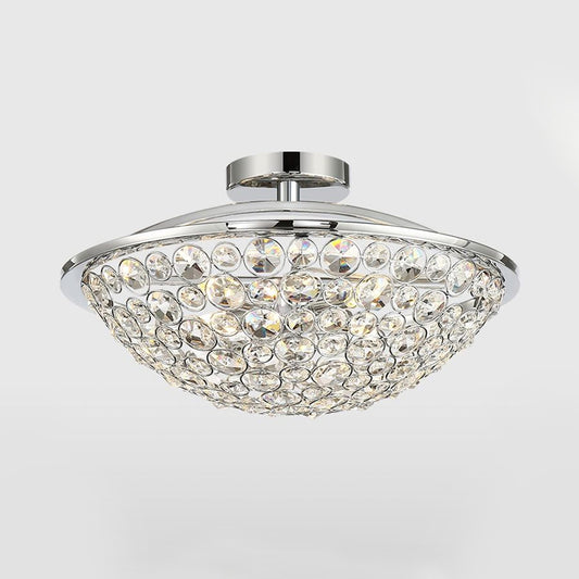 Crystal Bead Bowl Semi Flushmount 4 Lights Modern Luxury Semi Flush Lighting in Polished Chrome Clearhalo 'Ceiling Lights' 'Close To Ceiling Lights' 'Close to ceiling' 'Semi-flushmount' Lighting' 1434253