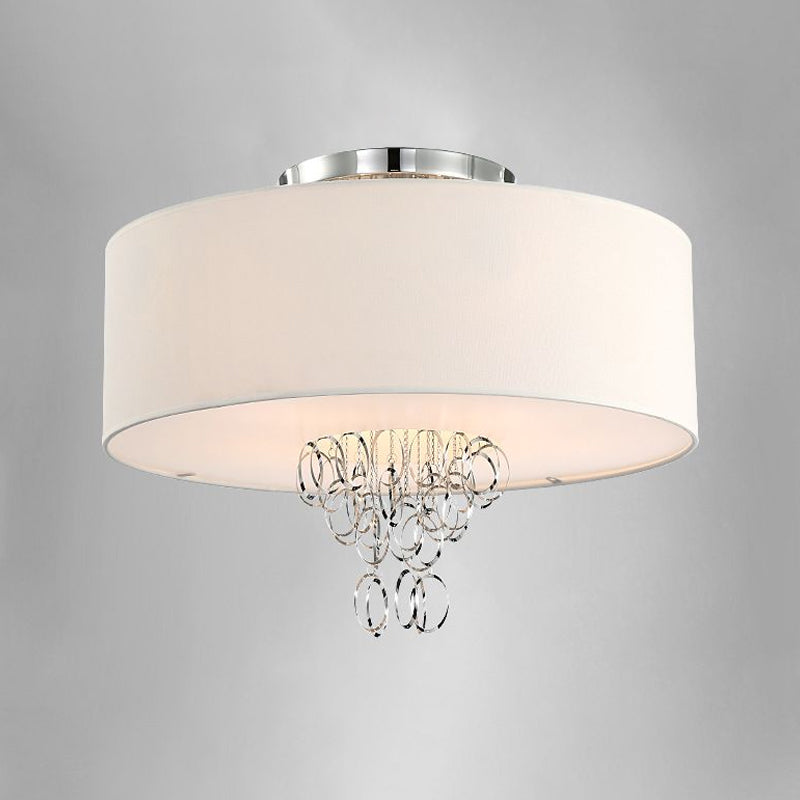 4/5 Lights Drum Flush Mount Lamp with Metal Ring White Fabric Shade Modern Ceiling Light, 19.5"/23.5" W Clearhalo 'Ceiling Lights' 'Close To Ceiling Lights' 'Close to ceiling' 'Semi-flushmount' Lighting' 1434258