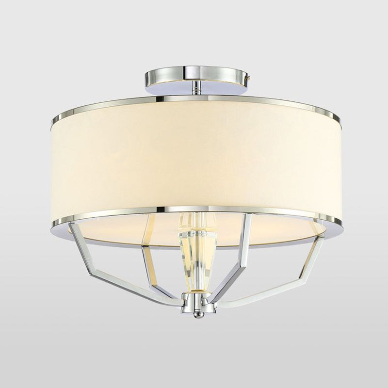 Modern Drum Semi Ceiling Flushmount Light with White Fabric Shade 5 Lights Semi Flush Lamp in Chrome Clearhalo 'Ceiling Lights' 'Close To Ceiling Lights' 'Close to ceiling' 'Semi-flushmount' Lighting' 1434259