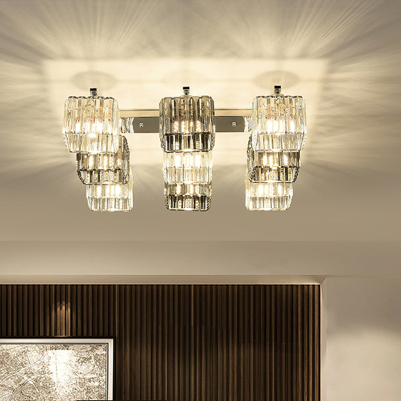 Crystal Cube Flush Ceiling Lamp Modern 4/6/9 Lights Modern Indoor Flush Light in Polished Chrome Clearhalo 'Ceiling Lights' 'Close To Ceiling Lights' 'Close to ceiling' 'Semi-flushmount' Lighting' 1434264