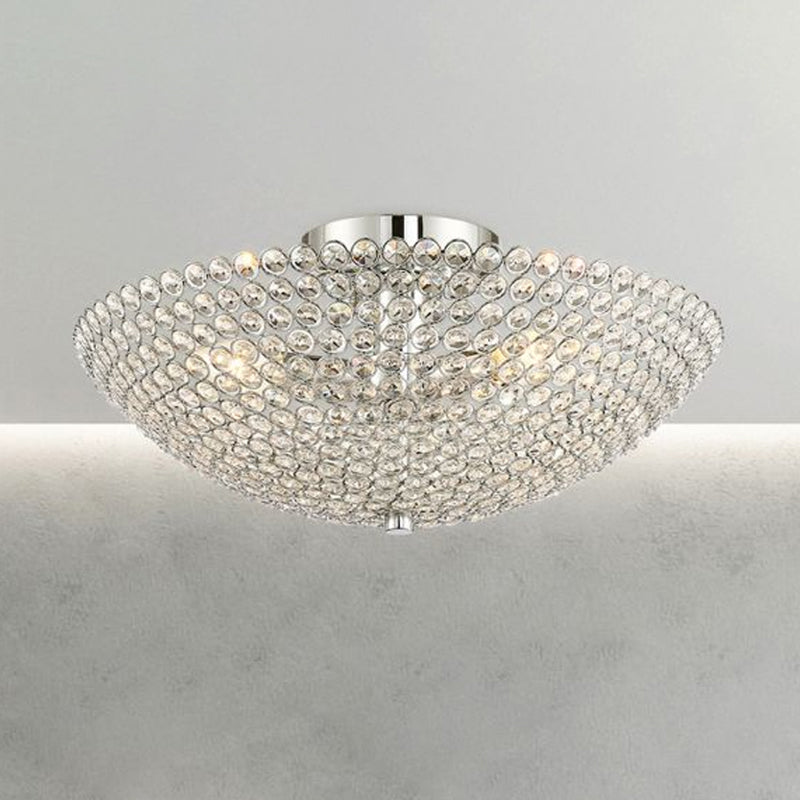 Clear K9 Crystal Bowl Semi Ceiling Flush Mount Contemporary Triple Light Chrome Close to Ceiling Light Clearhalo 'Ceiling Lights' 'Close To Ceiling Lights' 'Close to ceiling' 'Semi-flushmount' Lighting' 1434265