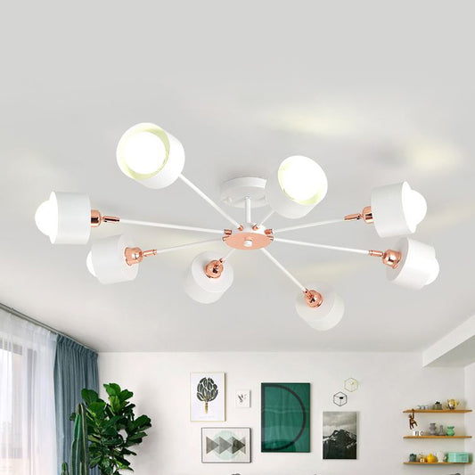 3/6/8 Lights Cylinder Semi Flush Lamp Nordic Style Metal Black/White Semi Flush Ceiling Light Clearhalo 'Ceiling Lights' 'Close To Ceiling Lights' 'Close to ceiling' 'Semi-flushmount' Lighting' 1434275