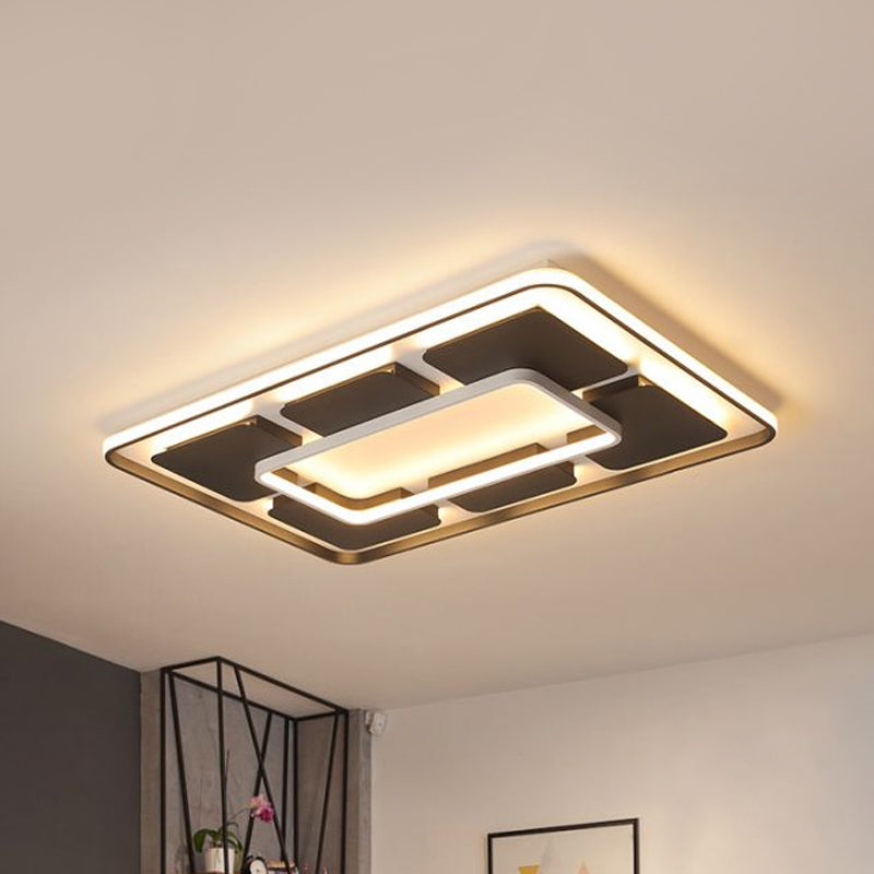 Square/Rectangle Flush Lighting Nordic Style Led Flush Mount Ceiling Light in Black and White, 18"/23.5"/35.5" W Clearhalo 'Ceiling Lights' 'Close To Ceiling Lights' 'Close to ceiling' 'Flush mount' Lighting' 1434287