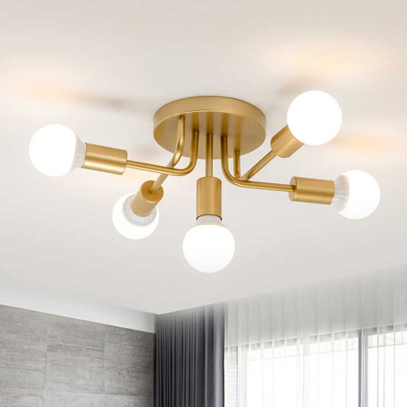 Modern Curved Arms Semi Flush Ceiling Mount Fixture Metal 5 Lights Dining Room Ceiling Mounted Light in Black/Gold Clearhalo 'Ceiling Lights' 'Close To Ceiling Lights' 'Close to ceiling' 'Semi-flushmount' Lighting' 1434296