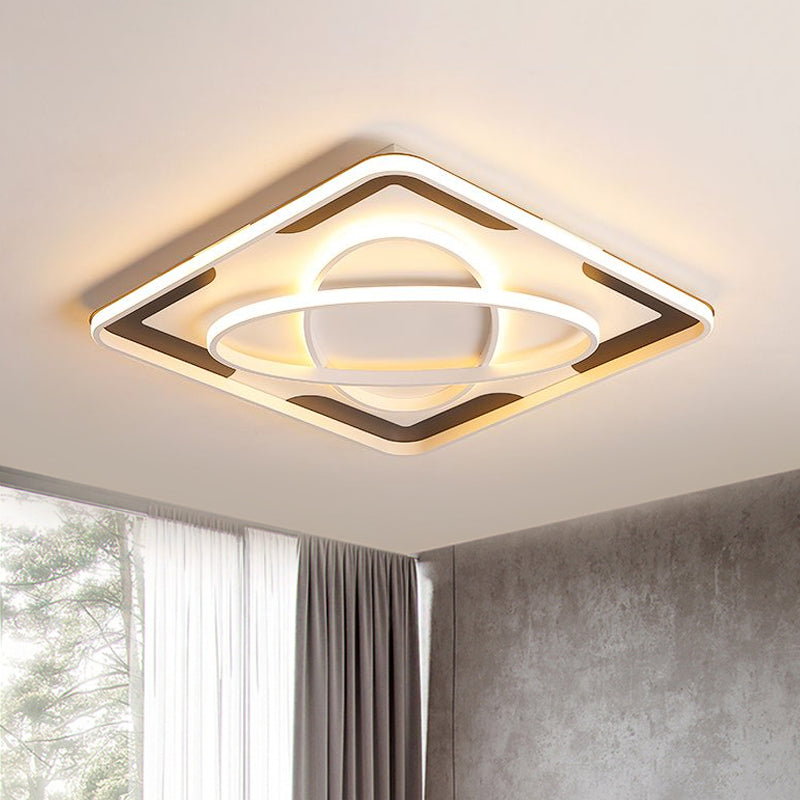 Integrated Led Geometric Flush Light Fixture Modern Metal Black and White Flush Ceiling Light in Warm/White, 18"/23.5"/35.5" W Clearhalo 'Ceiling Lights' 'Close To Ceiling Lights' 'Close to ceiling' 'Flush mount' Lighting' 1434297