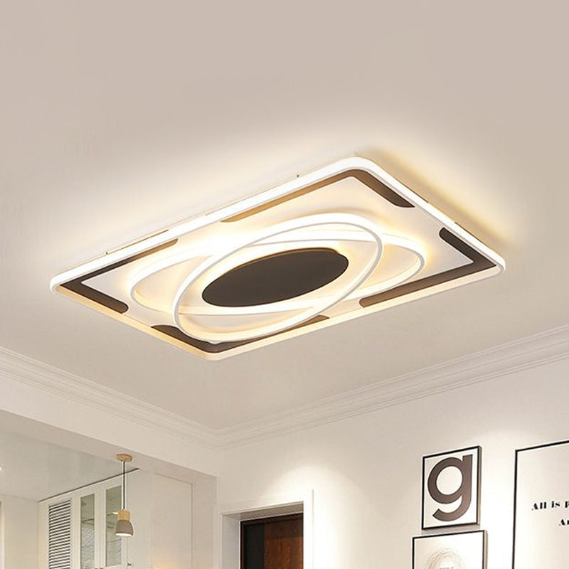 Integrated Led Geometric Flush Light Fixture Modern Metal Black and White Flush Ceiling Light in Warm/White, 18"/23.5"/35.5" W Clearhalo 'Ceiling Lights' 'Close To Ceiling Lights' 'Close to ceiling' 'Flush mount' Lighting' 1434298