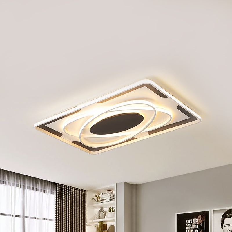 Integrated Led Geometric Flush Light Fixture Modern Metal Black and White Flush Ceiling Light in Warm/White, 18"/23.5"/35.5" W Clearhalo 'Ceiling Lights' 'Close To Ceiling Lights' 'Close to ceiling' 'Flush mount' Lighting' 1434299