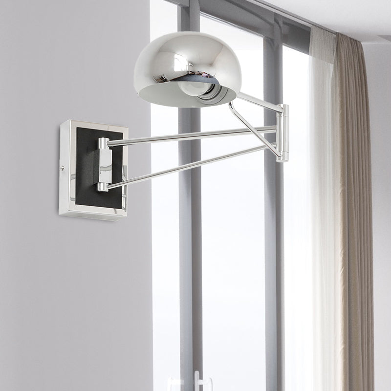 Retro Bowl Wall Light Sconce 1 Light Metallic Wall Mount Fixture with Swing Arm in Chrome for Bedside Chrome Clearhalo 'Art deco wall lights' 'Cast Iron' 'Glass' 'Industrial wall lights' 'Industrial' 'Middle century wall lights' 'Modern' 'Rustic wall lights' 'Tiffany' 'Traditional wall lights' 'Wall Lamps & Sconces' 'Wall Lights' Lighting' 143430