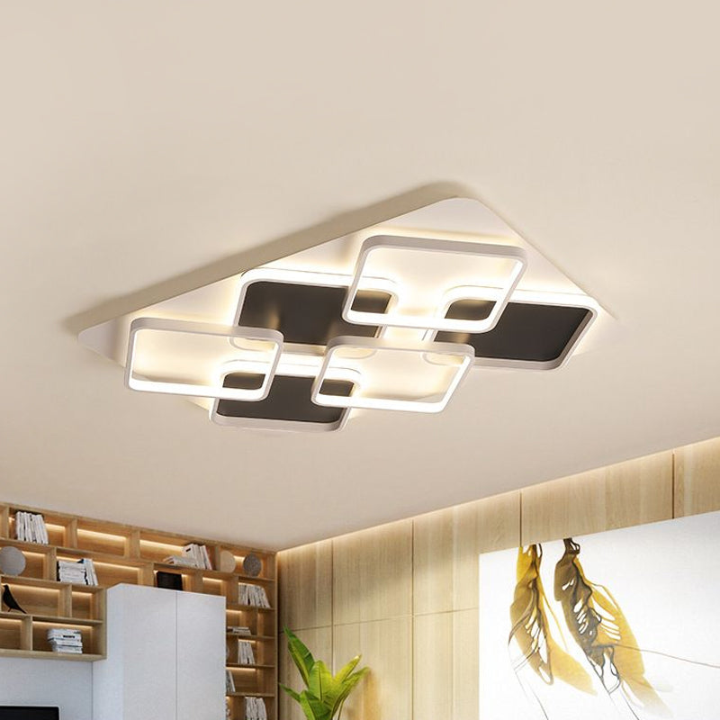 Led Multi Square Flush Light Warm/White Light Contemporary Metal Indoor Flushmount Light in Black and White, 18"/24.5"/34.5" W Clearhalo 'Ceiling Lights' 'Close To Ceiling Lights' 'Close to ceiling' 'Flush mount' Lighting' 1434302