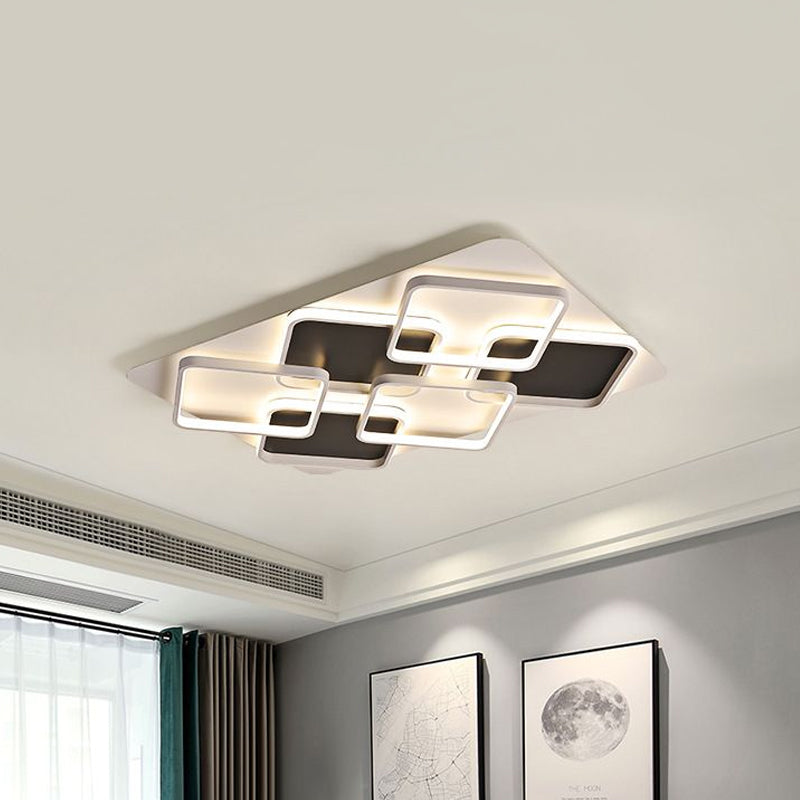 Led Multi Square Flush Light Warm/White Light Contemporary Metal Indoor Flushmount Light in Black and White, 18"/24.5"/34.5" W Clearhalo 'Ceiling Lights' 'Close To Ceiling Lights' 'Close to ceiling' 'Flush mount' Lighting' 1434303