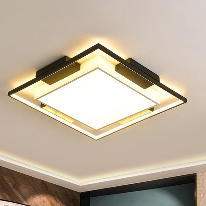 Contemporary Square/Rectangle Flushmount Acrylic Shade Led Flush Lighting in Black and White, 18"/23.5"/35.5" Wide Clearhalo 'Ceiling Lights' 'Close To Ceiling Lights' 'Close to ceiling' 'Flush mount' Lighting' 1434304