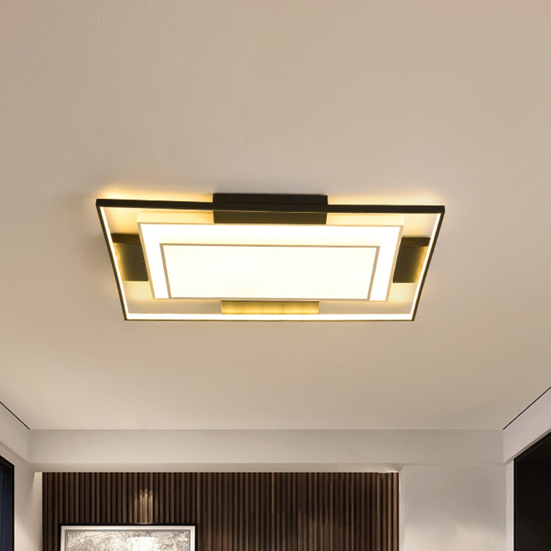 Contemporary Square/Rectangle Flushmount Acrylic Shade Led Flush Lighting in Black and White, 18"/23.5"/35.5" Wide Clearhalo 'Ceiling Lights' 'Close To Ceiling Lights' 'Close to ceiling' 'Flush mount' Lighting' 1434305