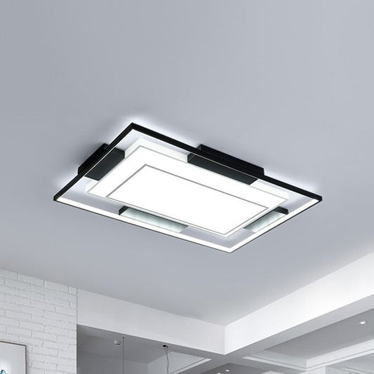 Contemporary Square/Rectangle Flushmount Acrylic Shade Led Flush Lighting in Black and White, 18"/23.5"/35.5" Wide Clearhalo 'Ceiling Lights' 'Close To Ceiling Lights' 'Close to ceiling' 'Flush mount' Lighting' 1434306