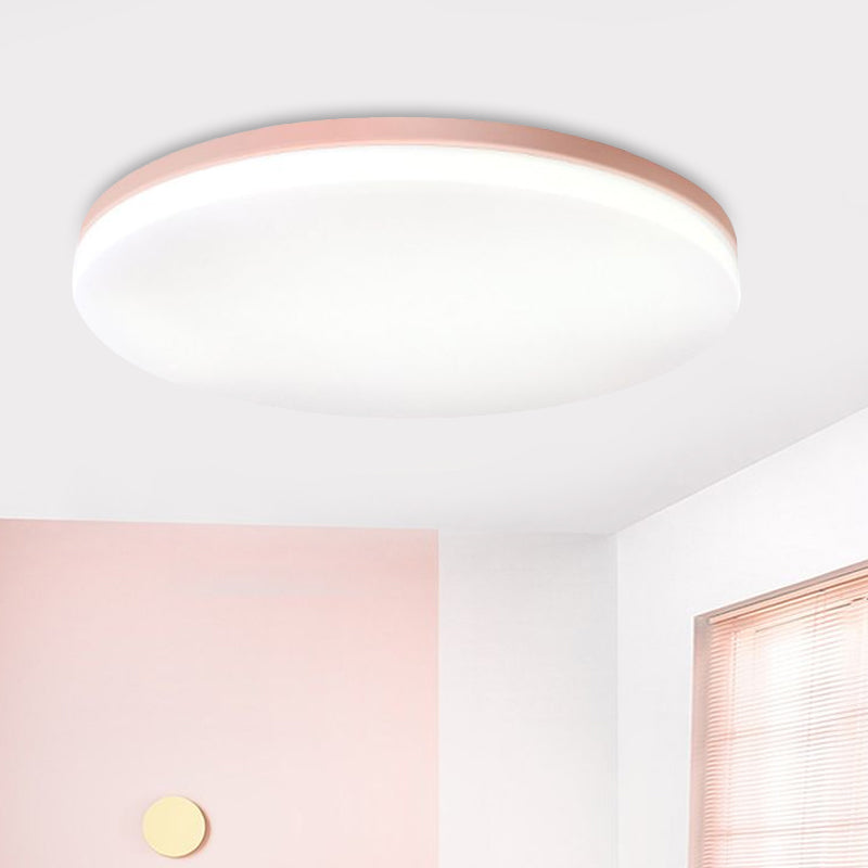 10"/15"/19" W Circular Flush Ceiling Lamp Macaron Metal Indoor Flush Lighting in Green/Pink/White/Yellow Clearhalo 'Ceiling Lights' 'Close To Ceiling Lights' 'Close to ceiling' 'Flush mount' Lighting' 1434309