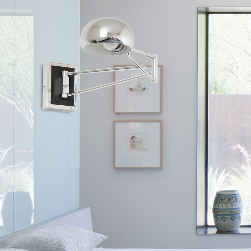 Retro Bowl Wall Light Sconce 1 Light Metallic Wall Mount Fixture with Swing Arm in Chrome for Bedside Clearhalo 'Art deco wall lights' 'Cast Iron' 'Glass' 'Industrial wall lights' 'Industrial' 'Middle century wall lights' 'Modern' 'Rustic wall lights' 'Tiffany' 'Traditional wall lights' 'Wall Lamps & Sconces' 'Wall Lights' Lighting' 143431