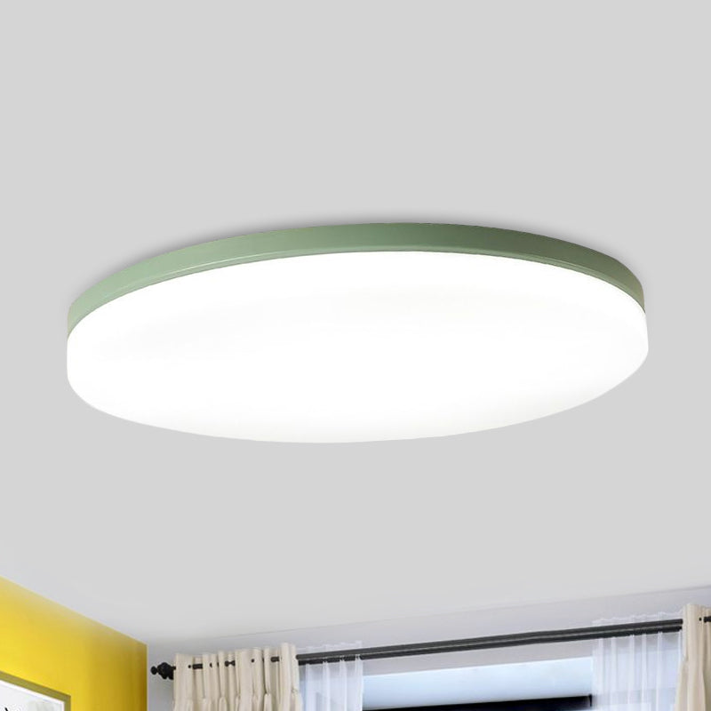 10"/15"/19" W Circular Flush Ceiling Lamp Macaron Metal Indoor Flush Lighting in Green/Pink/White/Yellow Clearhalo 'Ceiling Lights' 'Close To Ceiling Lights' 'Close to ceiling' 'Flush mount' Lighting' 1434310