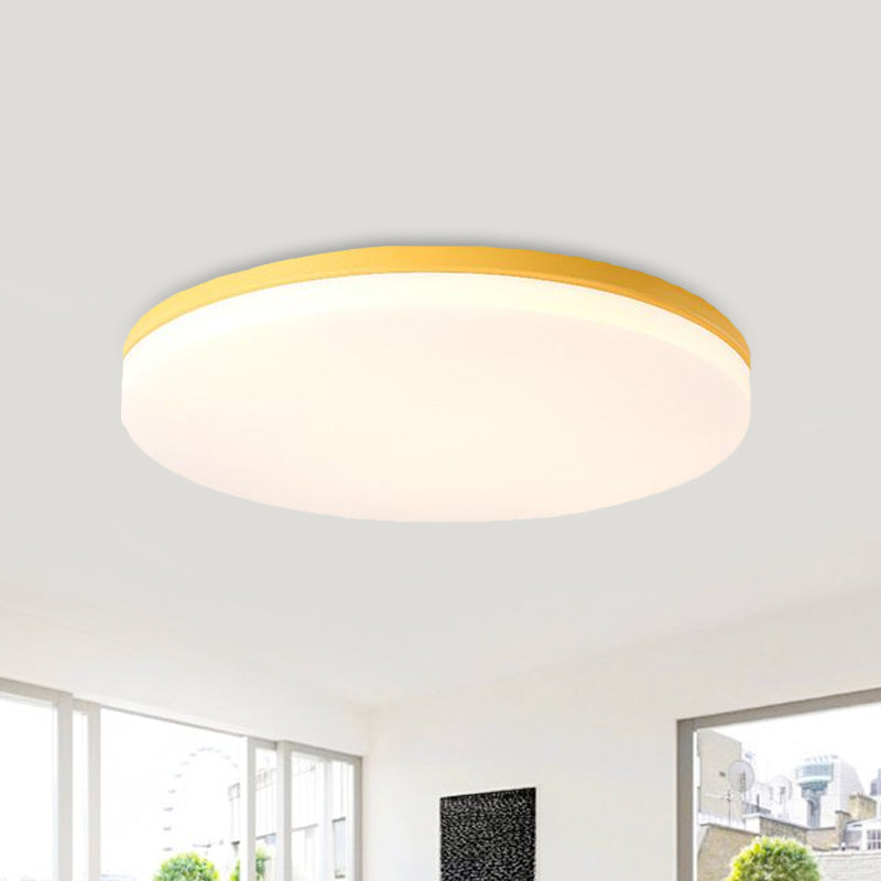 10"/15"/19" W Circular Flush Ceiling Lamp Macaron Metal Indoor Flush Lighting in Green/Pink/White/Yellow Clearhalo 'Ceiling Lights' 'Close To Ceiling Lights' 'Close to ceiling' 'Flush mount' Lighting' 1434312