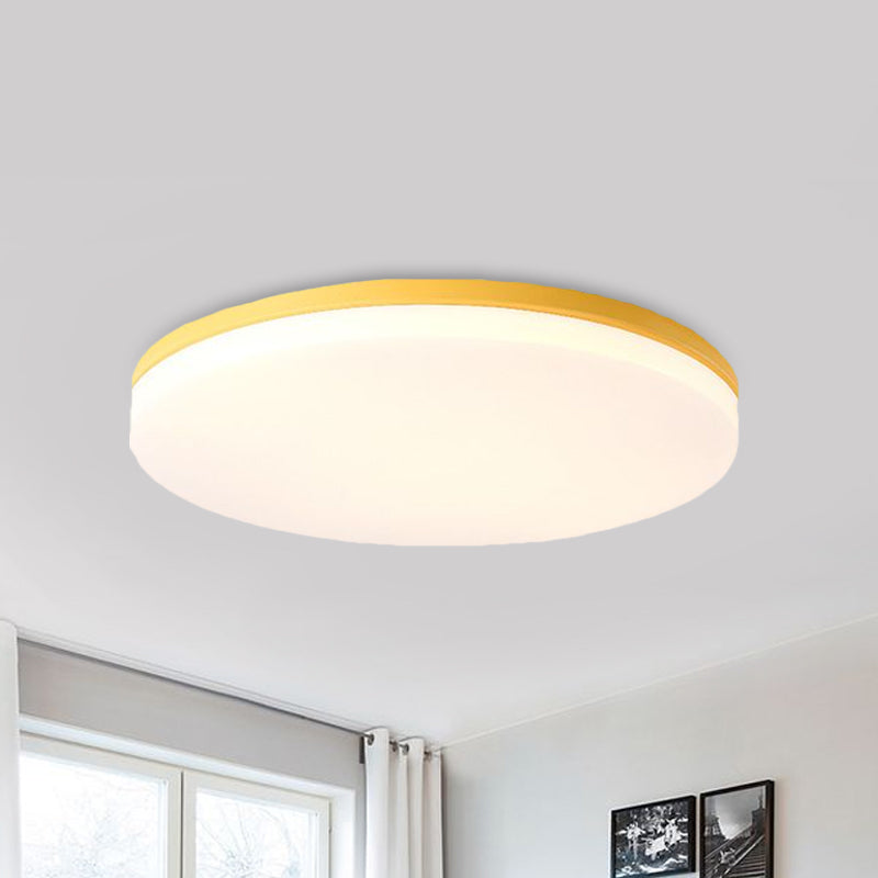 10"/15"/19" W Circular Flush Ceiling Lamp Macaron Metal Indoor Flush Lighting in Green/Pink/White/Yellow Clearhalo 'Ceiling Lights' 'Close To Ceiling Lights' 'Close to ceiling' 'Flush mount' Lighting' 1434313