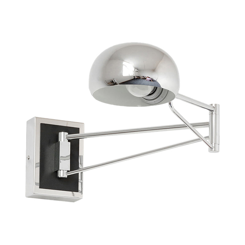 Retro Bowl Wall Light Sconce 1 Light Metallic Wall Mount Fixture with Swing Arm in Chrome for Bedside Clearhalo 'Art deco wall lights' 'Cast Iron' 'Glass' 'Industrial wall lights' 'Industrial' 'Middle century wall lights' 'Modern' 'Rustic wall lights' 'Tiffany' 'Traditional wall lights' 'Wall Lamps & Sconces' 'Wall Lights' Lighting' 143432