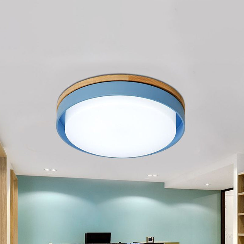 Blue/White/Yellow Round Flush Lighting Nordic Macaron Metal Led Ceiling Flushmount with Acrylic Shade, 12"/18.5" W Clearhalo 'Ceiling Lights' 'Close To Ceiling Lights' 'Close to ceiling' 'Flush mount' Lighting' 1434321