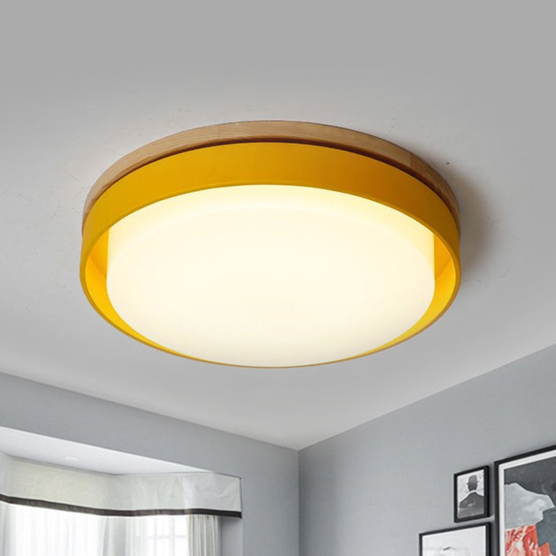 Blue/White/Yellow Round Flush Lighting Nordic Macaron Metal Led Ceiling Flushmount with Acrylic Shade, 12"/18.5" W Clearhalo 'Ceiling Lights' 'Close To Ceiling Lights' 'Close to ceiling' 'Flush mount' Lighting' 1434322