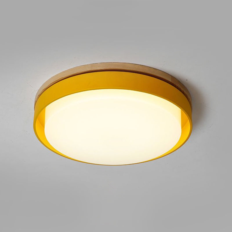 Blue/White/Yellow Round Flush Lighting Nordic Macaron Metal Led Ceiling Flushmount with Acrylic Shade, 12"/18.5" W Clearhalo 'Ceiling Lights' 'Close To Ceiling Lights' 'Close to ceiling' 'Flush mount' Lighting' 1434323