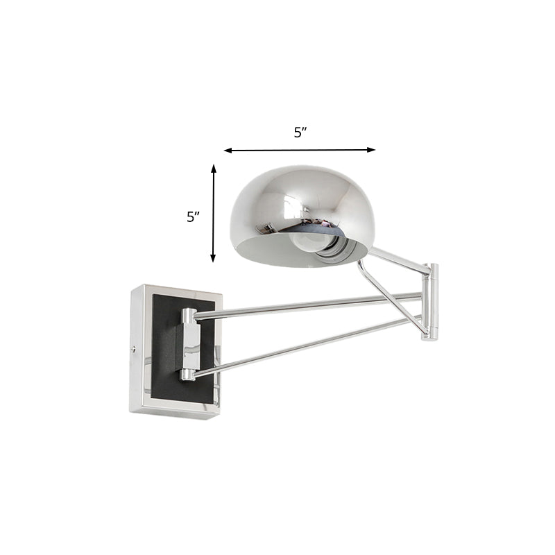 Retro Bowl Wall Light Sconce 1 Light Metallic Wall Mount Fixture with Swing Arm in Chrome for Bedside Clearhalo 'Art deco wall lights' 'Cast Iron' 'Glass' 'Industrial wall lights' 'Industrial' 'Middle century wall lights' 'Modern' 'Rustic wall lights' 'Tiffany' 'Traditional wall lights' 'Wall Lamps & Sconces' 'Wall Lights' Lighting' 143433