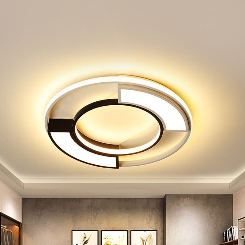 Modernism Ring Flushmount Light with Frosted Diffuser Metallic Black and White Led Flush Ceiling Light in Warm/White, 16"/19.5" W Clearhalo 'Ceiling Lights' 'Close To Ceiling Lights' 'Close to ceiling' 'Flush mount' Lighting' 1434337