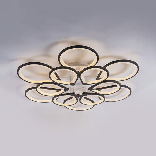 Ring Petal LED Ceiling Mount Light Living Room Modern Neutral/Warm/White Ceiling Lamp in Black Clearhalo 'Ceiling Lights' 'Close To Ceiling Lights' 'Close to ceiling' 'Semi-flushmount' Lighting' 1434344