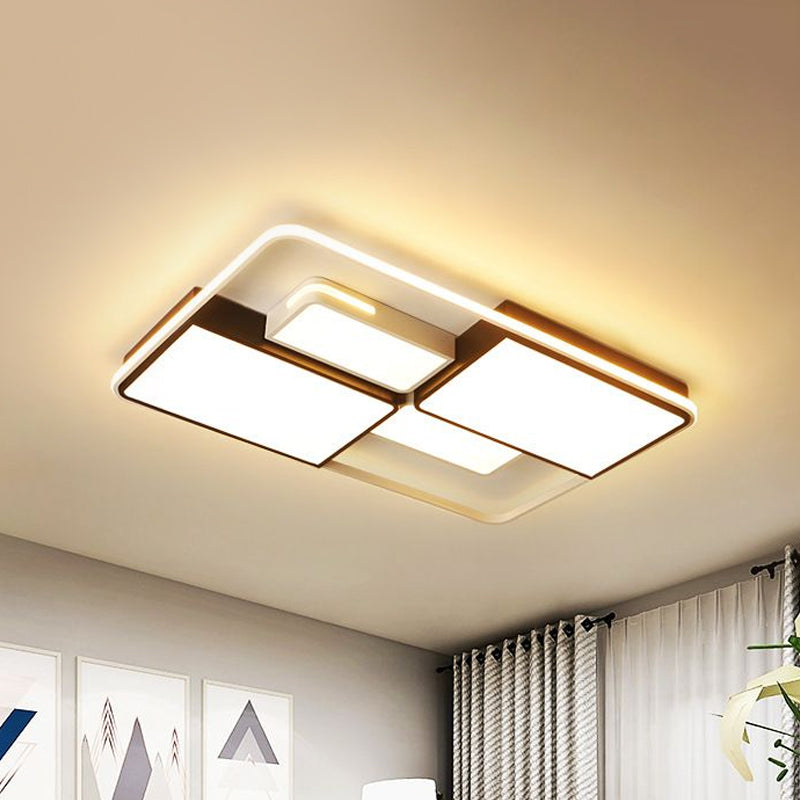 Square/Rectangle Ceiling Flushmount Warm/White Light Contemporary Led Flush Light Fixture in Black and White, 16"/19.5"/23.5"/35.5" W Clearhalo 'Ceiling Lights' 'Close To Ceiling Lights' 'Close to ceiling' 'Flush mount' Lighting' 1434346