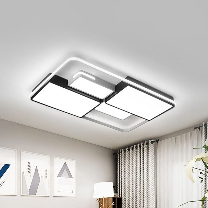 Square/Rectangle Ceiling Flushmount Warm/White Light Contemporary Led Flush Light Fixture in Black and White, 16"/19.5"/23.5"/35.5" W Clearhalo 'Ceiling Lights' 'Close To Ceiling Lights' 'Close to ceiling' 'Flush mount' Lighting' 1434347