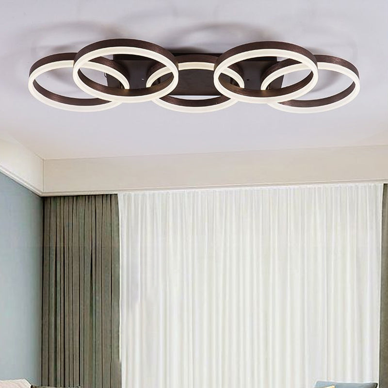 Modern Ring LED Ceiling Light Acrylic Flush Ceiling Light in Brown for Adult Bedroom Shop Clearhalo 'Ceiling Lights' 'Close To Ceiling Lights' 'Close to ceiling' 'Semi-flushmount' Lighting' 1434358