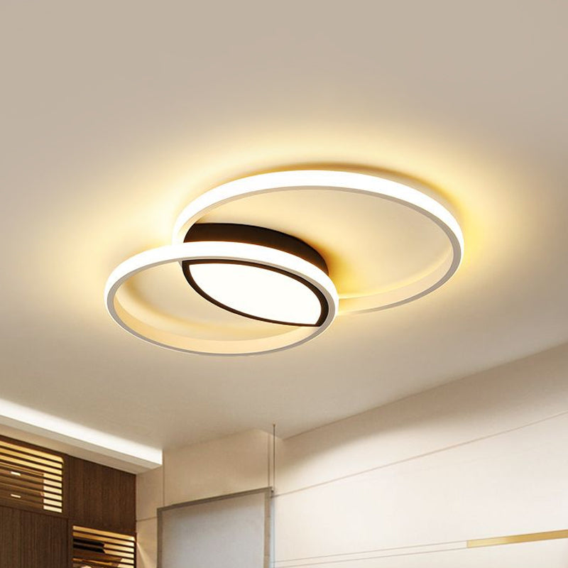 16"/19.5" W Double Ring Flush Light Fixture Minimalist Metal Led Black and White Flush Ceiling Lamp in Warm/White Clearhalo 'Ceiling Lights' 'Close To Ceiling Lights' 'Close to ceiling' 'Flush mount' Lighting' 1434359