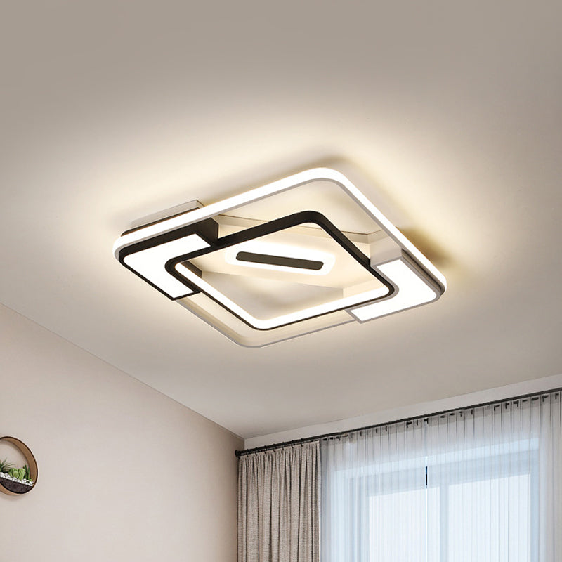 Led Framed Flush Mount Lamp with Diffuser Modern Metal Indoor Ceiling Flush Light in Black and White, 16"/19.5"/35.5" W Clearhalo 'Ceiling Lights' 'Close To Ceiling Lights' 'Close to ceiling' 'Flush mount' Lighting' 1434360