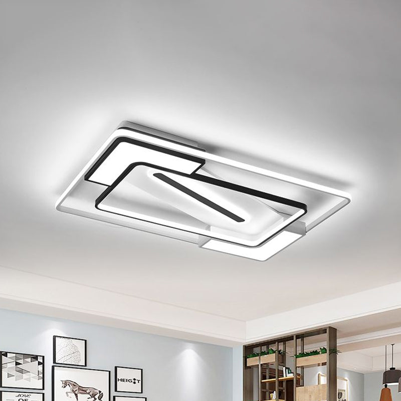 Led Framed Flush Mount Lamp with Diffuser Modern Metal Indoor Ceiling Flush Light in Black and White, 16"/19.5"/35.5" W Clearhalo 'Ceiling Lights' 'Close To Ceiling Lights' 'Close to ceiling' 'Flush mount' Lighting' 1434361