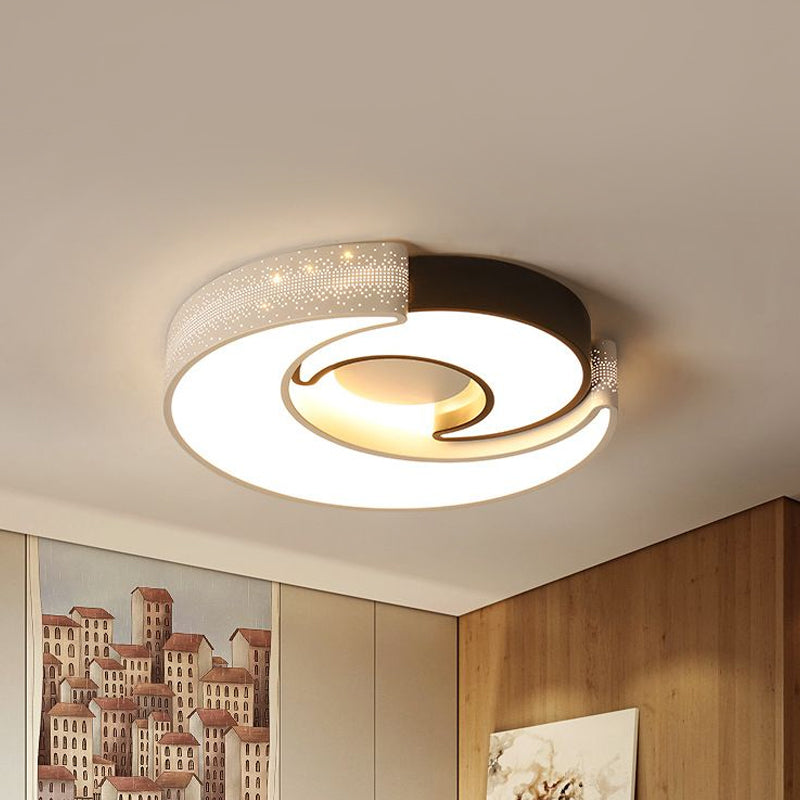 Black and White Moon Flush Lighting Modern Simple Iron Ceiling Flushmount in Warm/White, 16"/19.5" Wide Clearhalo 'Ceiling Lights' 'Close To Ceiling Lights' 'Close to ceiling' 'Flush mount' Lighting' 1434371